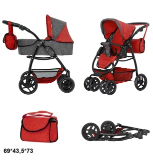 Коляска для ляльки 2в1 CARRELLO AVANTI 9662 MIDDLE RED (1шт) з сумкою металева у коробці 60,5*18,5*