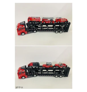 Трейлер інерційний автовоз 2212-12D (72шт/2) металевий з пожежною технікою 3 шт 2 види у коробці 37*