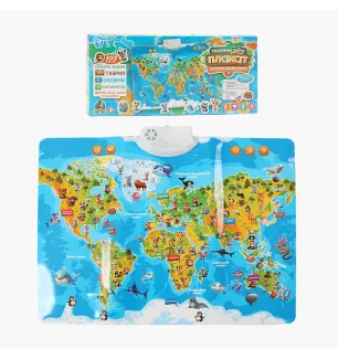 Інтерактивний плакат «Мапа світу» 97899 (45шт) "WToys" укр мовою назви тварин океанів континентів “е