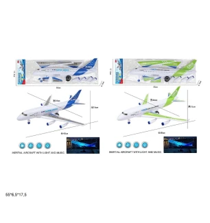 Музичний літак A380-6/C919-2 (108шт/2) інерційний світиться 2 види у пакеті 55*6,5*17,5 см