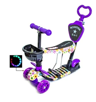 Самокат 5 в 1 SCOOTER 5IN1 Violet Flowers 1954264907 (6шт) колеса світяться та ручкою батьківською