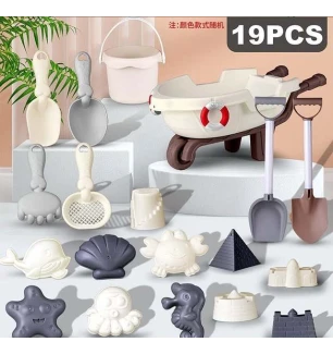 Пісочний набір W 218-45 M (30шт/2) розмір тачки 27х13х11 см висота відра 9 см  граблі сито 4 лопатки