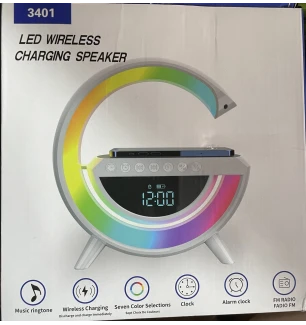 Настільна смарт лампа-нічник G-Smart RGB KP-3401 (24шт) з бездротовою зарядкою годинником будильнико