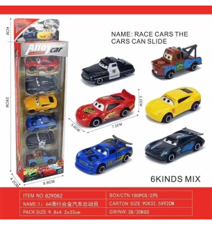 Набір машин 6 шт "Тачки" Cars 829082 (180шт/2) у коробці 29*4,2*9,8 см