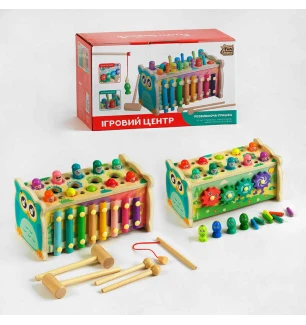 Гральний центр 22657 (24шт) "4FUN Game Club Wood" ксилофон магнітна гра стукалка шестерні у коробці 
