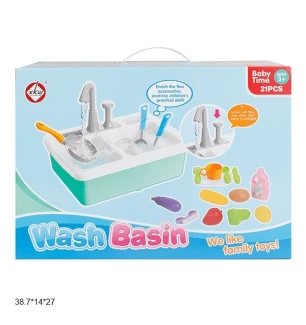 Мийка дитяча 989-1 (18шт/2) з посудом та овочами тече вода у короцбі 38,7*14*27 см
