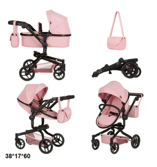 Коляска для ляльки 2в1 CARRELLO FORTUNA 9695 POWDER PINK (1шт) з сумкою металева у коробці 54,5*14,5