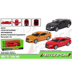 Машина металева 68434 (48шт/2) "АВТОПРОМ" 1:32 Bentley Continental GT Supersports батарейкова світит