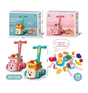 Каталка дитяча 998-4 (18шт) 2 види 30 елементів кошик з продуктами у коробці  