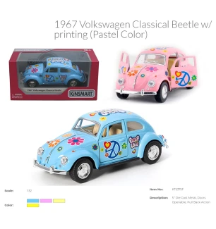 Модель машини KINSMART KT5375FW (96шт/4) VOLKSWAGEN BEETLE (1967) інерційна відкриваються двері 