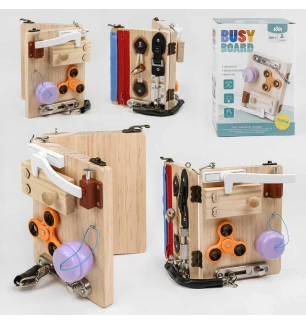 Бізіборд дерев'яний С 49415 (20шт) логічний у коробці  