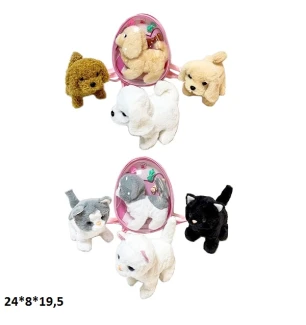 Песик/котик м'який PE881-11/PE881-12 (72шт/2) батарейоквий музичний ходить 2 види у сумці 24*8*19,5 