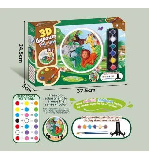 Гіпсова розмальовка ZY 118 (48шт) гіпсове 3D-панно діаметром 17 см акрилові фарби гіпс пензлики палі