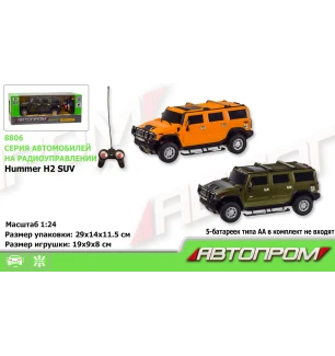 Машина батарейкова на р/к 8806 (27020) (24шт) "АВТОПРОМ" 1:24 R/C Hummer H2 2 види у коробці 29*14*1