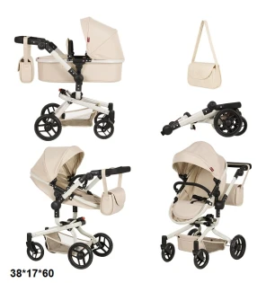 Коляска для ляльки 2в1 CARRELLO FORTUNA 9695 CREAM (1шт) з сумкою металева у коробці 54,5*14,5*38,5 