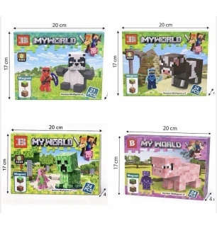 Конструктор магнітний Майнкрафт MY WORLD MINECRAFT 3802 (96шт) на 21-24 деталей 4 види у коробці 17*