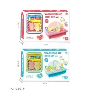 Мийка дитяча AZ121-1/122-1 (18шт/2) з посудом батарейкова тече вода 2 види у коробці 42*10,5*27,5 см