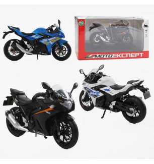 Мотоцикл металопластик BG 69-325 (48шт/2) "Мото Експерт" 3 кольори масштаб 1:12 прогумовані колеса п