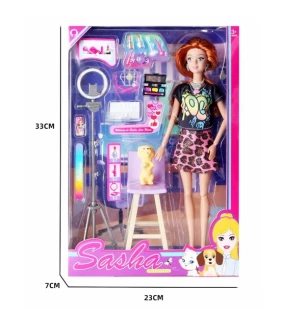 Лялька типу "Барбі" Sasha 29 см 51845 (48шт/2) блогер з аксесуарами та тваринкою у коробці 33*7*23 с