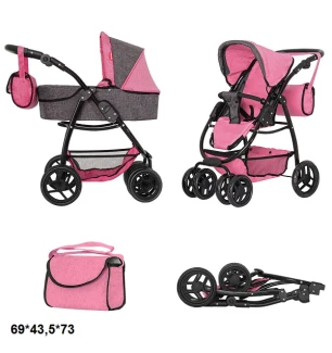 Коляска для ляльки 2в1 CARRELLO AVANTI 9662 PINK (1шт) з сумкою металева у коробці 60,5*18,5*38,5 см