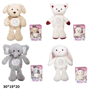 Нічник KC-1/3/5/8 (24шт) тваринки м'якмй батарейковий музичний світиться 4 види у коробці 30*19*20 с