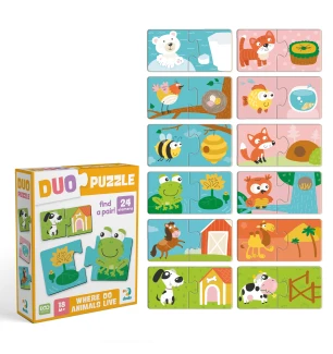 Пазли дитячі 300690 (24шт) Dodo DUO "Звірята та їх домівки" 24 елементи у коробці 16*4*13.5 см