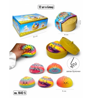 Іграшка антистрес-сквіш 8 см 1642-5 (288шт/2) "Squeezy Dumplings" м'який пельмень ароматизований емо