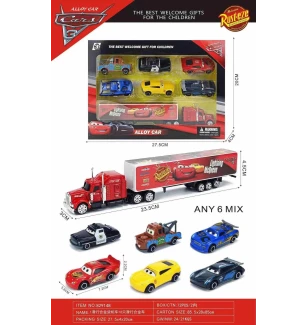 Набір машин 6 шт з трейлером "Тачки" Cars 829148 (72шт/2) у коробці 27,5*4*20 см