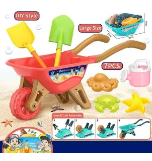 Пісочний набір 733-379 (36шт/2) тачка 2 лопати граблі лійка 3 формочки у сітці  