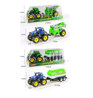 Трактор з причепом інерційний 9870-4A/7A (144шт/2) 4 види під слюдою 27,6*8,2*11 см