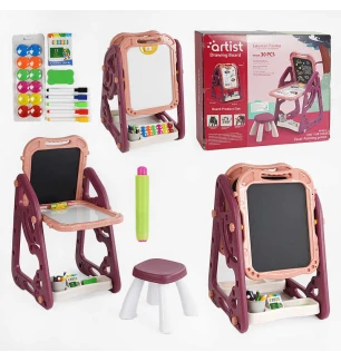 Мольберт дитячий 050-31 (10шт) 2 дошки для маркерів та крейди стільчик приладдя для малювання у коро