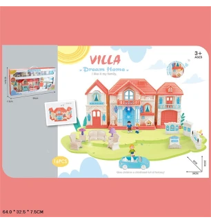 Ляльковий будинок WD-933E (12шт) з ляльками меблями і аксесуарами світиться у коробці 64*7,5*32,5 см