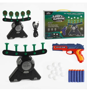 Повітряний тир дитячий 19891 В (24шт) м'які патрони левітуючі кульки 5 мішеней регуляція потужності 