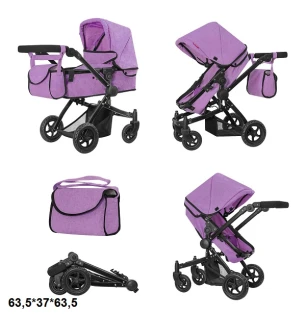 Коляска для ляльки 2в1 CARRELLO MAESTRO 9651B PURPLE (1шт) з сумкою металева у коробці 52,5*15*38 см