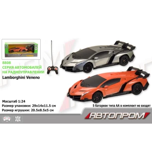 Машина батарейкова на р/к 8808 (27043) (24шт) "АВТОПРОМ" 1:24 R/C LAMBORGHINI VENENO 2 види у коробц