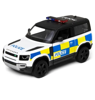 Модель машини KINSMART KT5428WP (96шт/4) LAND ROVER DEFENDER 90 Police металева інерційна відкривают