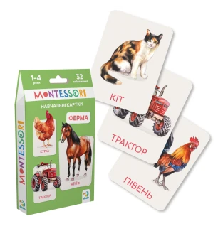 Набір навчальних карток Монтесорі 301233 (32шт) «Ферма» Dodo у коробці 19×3×11 см