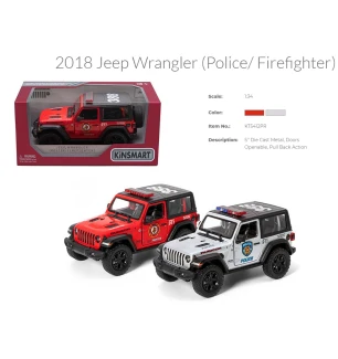 Модель машини KINSMART KT5412WPR (96шт/4) Jeep Wrangler Police/Firefighter інерційна відкриваються д