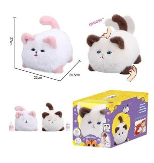 Інтерактивна тваринка 933-103 E (12шт) 2 види “Котик” звуки кліпає очима рухає хвостом запис голосу 