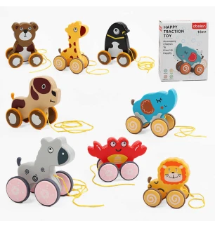 Каталка 58070-78 (96шт) “Тваринка” пластикова рухомі елементи прорезинені колеса шнурочок у коробці 