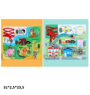 Бізіборд дерев'яний SR-1001/1002 (36шт/2) із замочками та шнуровкою для розвитку дрібної моторики 2 