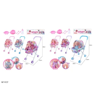 Лялька 35 см 7716-1/7716-2 (36шт/2) з коляскою та аксесуарами кліпає 6 видів у пакеті 59*10*27 см