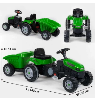 Трактор педальний з причепом Pilsan 07-316 GREEN (1шт) клаксон на кермі сидіння регульоване задні ко
