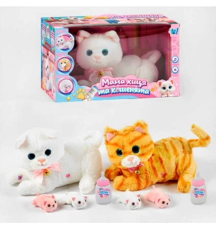 М'яка іграшка мама киця та кошенята 10002 (12шт/2) "WToys" 2 види звуки мелодії пісні англійською ко
