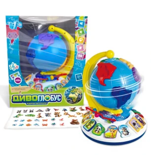 Диво-глобус 62609 (12шт) "WToys" укр мовою 7 віршів 7 пісень 10 казок ноти цифри сортер намистини пі