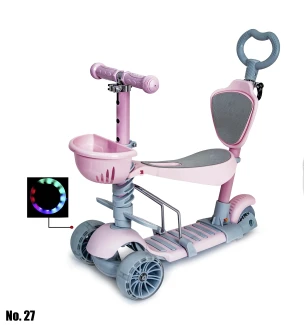 Самокат 5 в 1 SCOOTER SMART PINK SS-27 (6шт) з кол. світ.та ручкою батьківською, в кор.