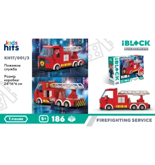 Конструктор Kids hits IBLOCK JUNIOR KH17/001/3 (36шт/2) 186 деталей Пожежна мажина у коробці 24*16*6