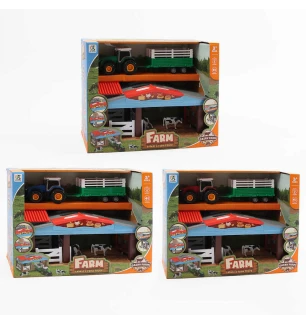 Ферма 0488-1301 (18шт/2) 3 види трактор 13х9х8 см хлів 32х16.5х14.5 см причеп тварини підсвічування