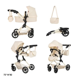 Коляска для ляльки 2в1 CARRELLO ALFA 9707 (1шт) CREAM з сумкою металева у коробці 51*15,5*39,5 см 