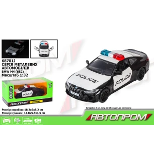 Машина металева 68701J (48шт/2) "АВТОПРОМ" 1:32 BMW M4 G82 Police батарейкова світиться звук відкрив